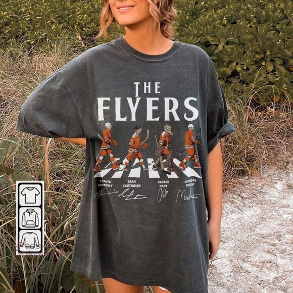 Flyers Walking Abbey Road Signatures Ice Hockey Shirt, Carter Hart, Travis Konec - Picture 1 of 2